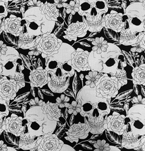 Load image into Gallery viewer, Black &amp; White Floral Skulls Face Mask
