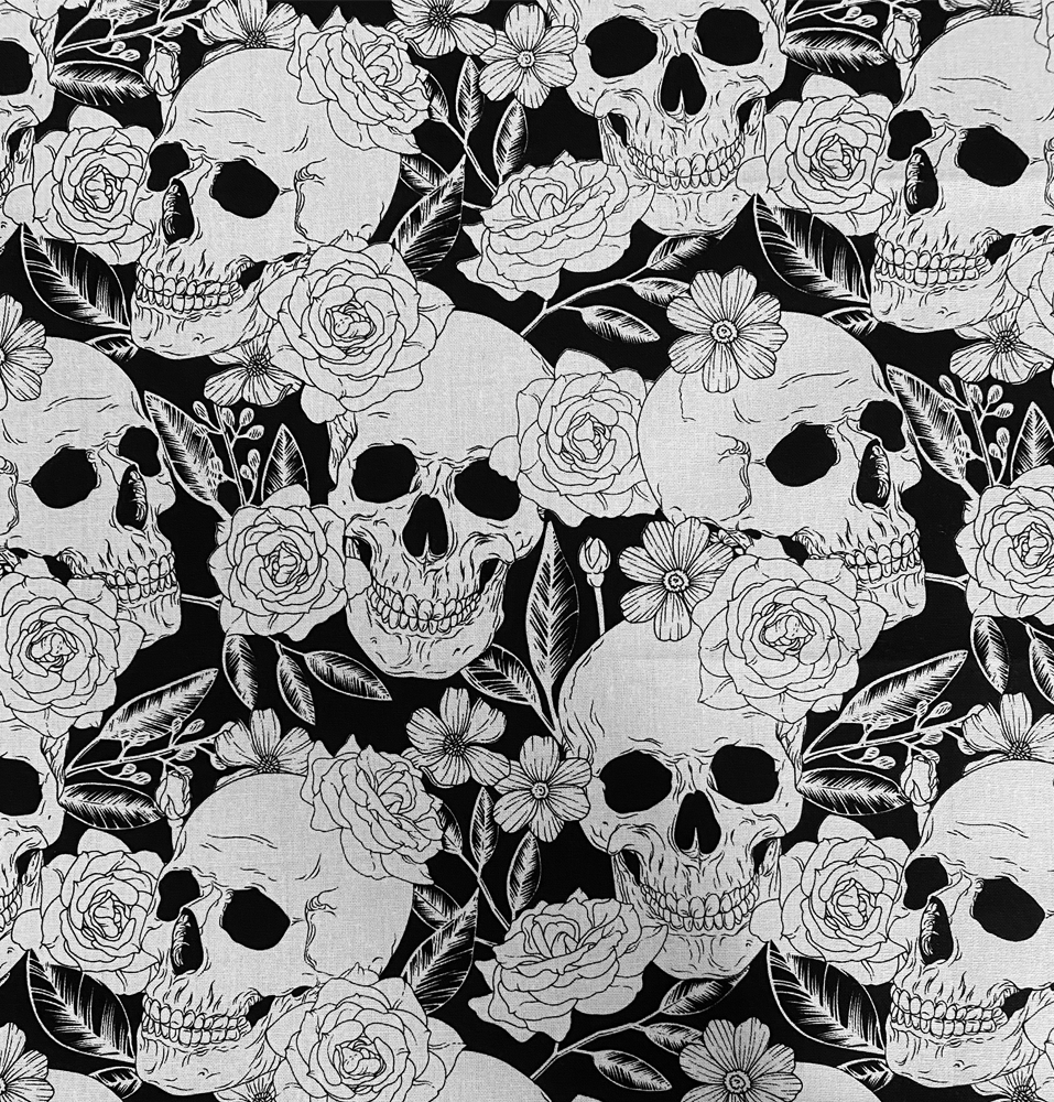 Black & White Floral Skulls Face Mask